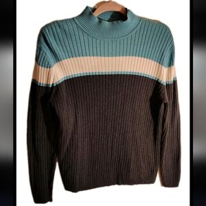 Envision Avenue Women's 2x Teal, White & Charcoal Sweater 100% Cotton With Cowl